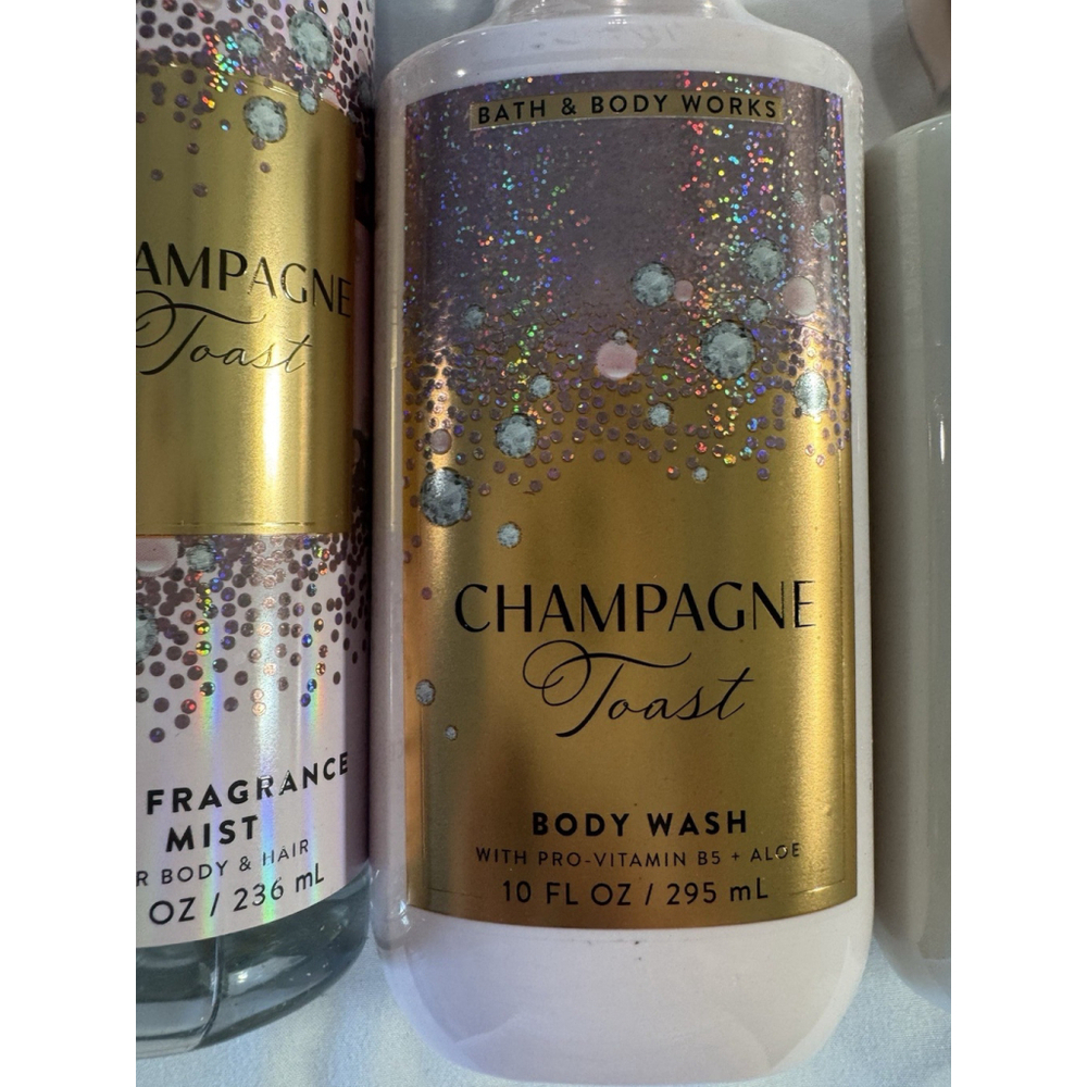 Set of 4 Bath & Body Works Champagne Toast Body Mist Shower Gel, Body Cream Sani - Picture 3 of 7